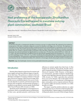 Host Preference of the Hemiparasite Struthanthus Flexicaulis (Loranthaceae) in Ironstone Outcrop Plant Communities, Southeast Brazil