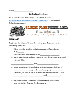 Garden Park Fossil Area Go the the Garden Park Hands on the Land Website at to Answer the Following Questions