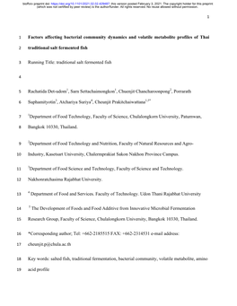 Factors Affecting Bacterial Community Dynamics and Volatile Metabolite Profiles of Thai