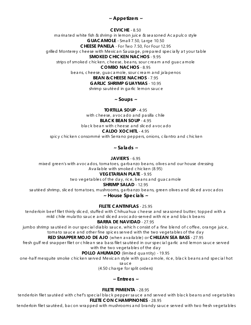 View Dinner Menu