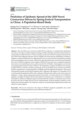 Prediction of Epidemic Spread of the 2019 Novel Coronavirus Driven by Spring Festival Transportation in China: a Population-Based Study