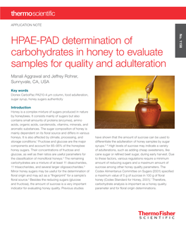 HPAE-PAD Determination of Carbohydrates in Honey to Evaluate Samples for Quality and Adulteration