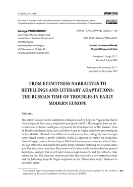 From Eyewitness Narratives to Retellings and Literary Adaptations: the Russian Time of Troubles in Early Modern Europe