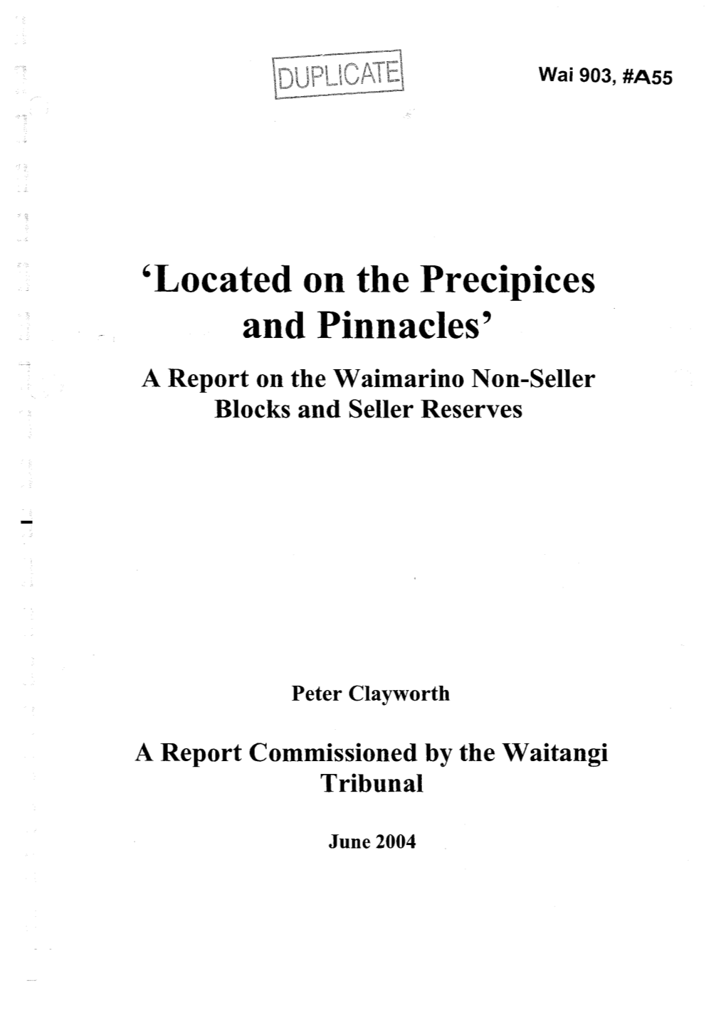 'Located on the Precipices and Pinnacles' a Report on the Waimarino Non-Seller Blocks and Seller Reserves