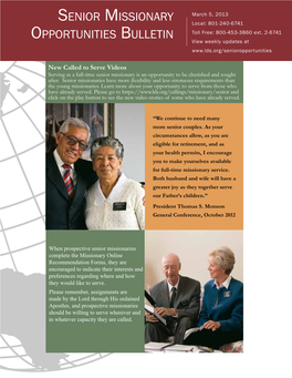 Senior Missionary Opportunities Bulletin