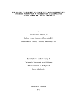 The Role of Culturally Relevant Texts and Comprehension Strategy Instruction in the Literacy Engagement of African American Adolescent Males