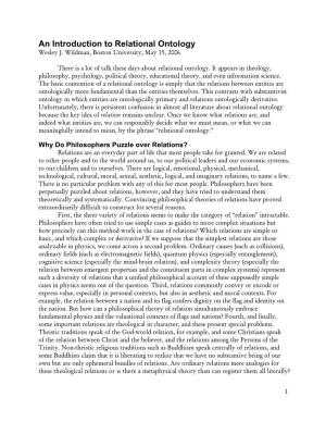 An Introduction to Relational Ontology Wesley J