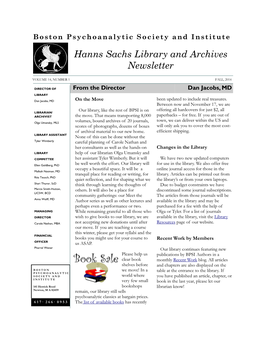 Hanns Sachs Library and Archives Newsletter