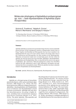 Protistology Molecular Phylogeny of Aphelidium Arduennense Sp. Nov