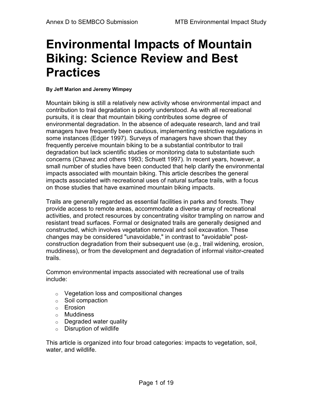ecological impacts of mountain biking a critical literature review
