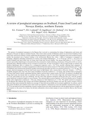 A Review of Postglacial Emergence on Svalbard, Franz Josef Land and Novaya Zemlya, Northern Eurasia S.L