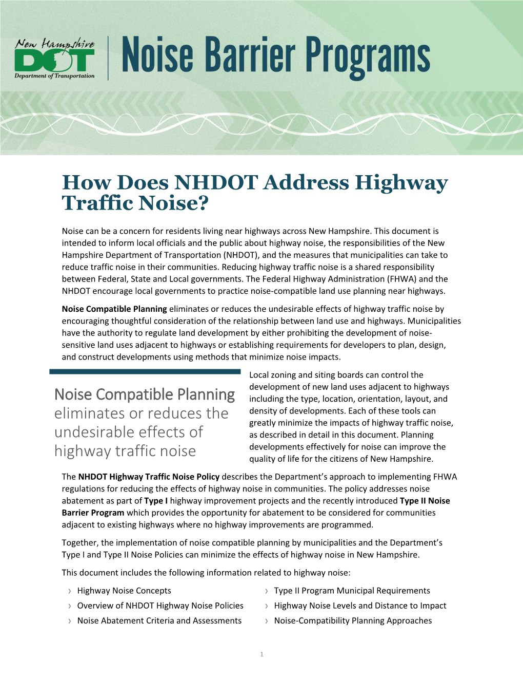 Information on the NHDOT Noise Barrier Programs