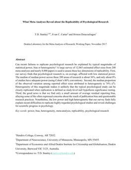 What Meta-Analyses Reveal About the Replicability of Psychological Research
