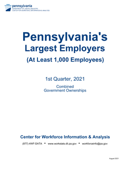 Pennsylvania's Largest Employers (At Least 1,000 Employees)