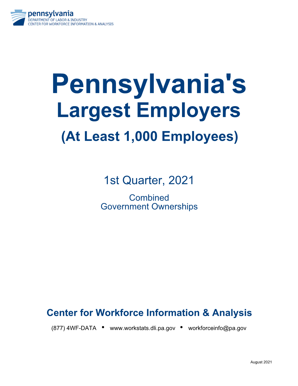 Pennsylvania's Largest Employers (At Least 1,000 Employees)