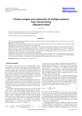 Position Angles and Coplanarity of Multiple Systems from Transit Timing (Research Note)