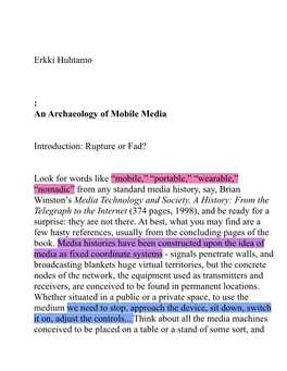 Erkki Huhtamo : an Archaeology of Mobile Media