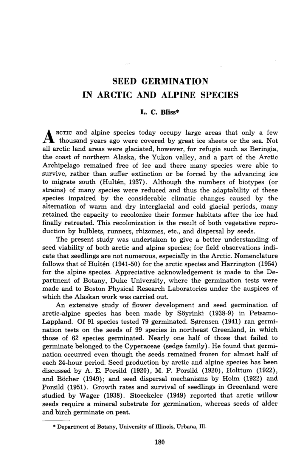 Seed Germination in Arctic and Alpine Species