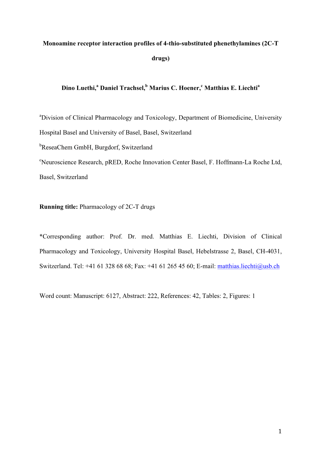 1 Monoamine Receptor Interaction Profiles of 4-Thio-Substituted