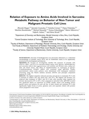 Relation of Exposure to Amino Acids Involved in Sarcosine Metabolic Pathway on Behavior of Non-Tumor and Malignant Prostatic Cell Lines