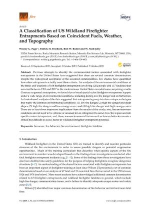 A Classification of US Wildland Firefighter Entrapments Based on Coincident Fuels, Weather, and Topography