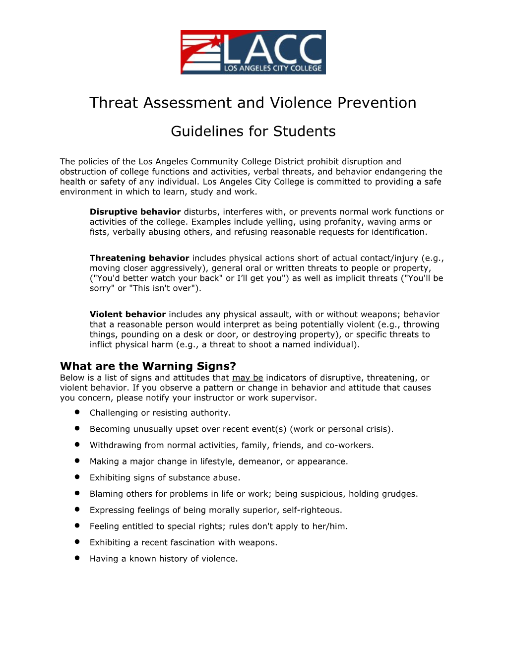 Threat Assessment and Violence Prevention