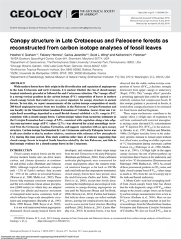 Canopy Structure in Late Cretaceous and Paleocene Forests As Reconstructed from Carbon Isotope Analyses of Fossil Leaves Heather V