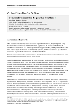 Comparative Executive–Legislative Relations