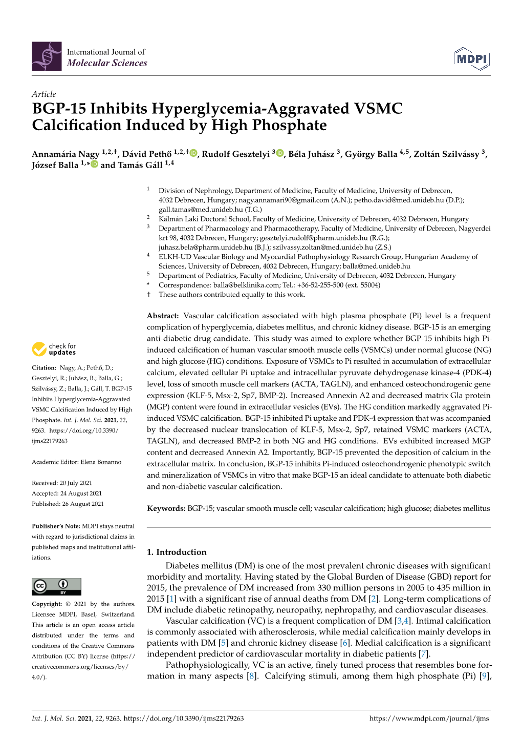 BGP-15 Inhibits Hyperglycemia-Aggravated VSMC Calciﬁcation Induced by High Phosphate