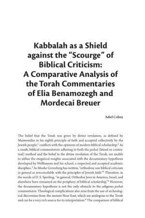 Kabbalah As a Shield Against the “Scourge” of Biblical Criticism: a Comparative Analysis of the Torah Commentaries of Elia Benamozegh and Mordecai Breuer