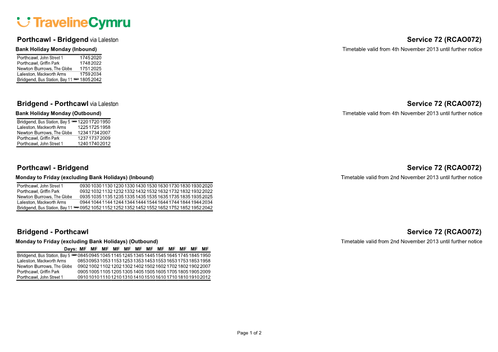 PTI Cymru A4 Landscape Timetable