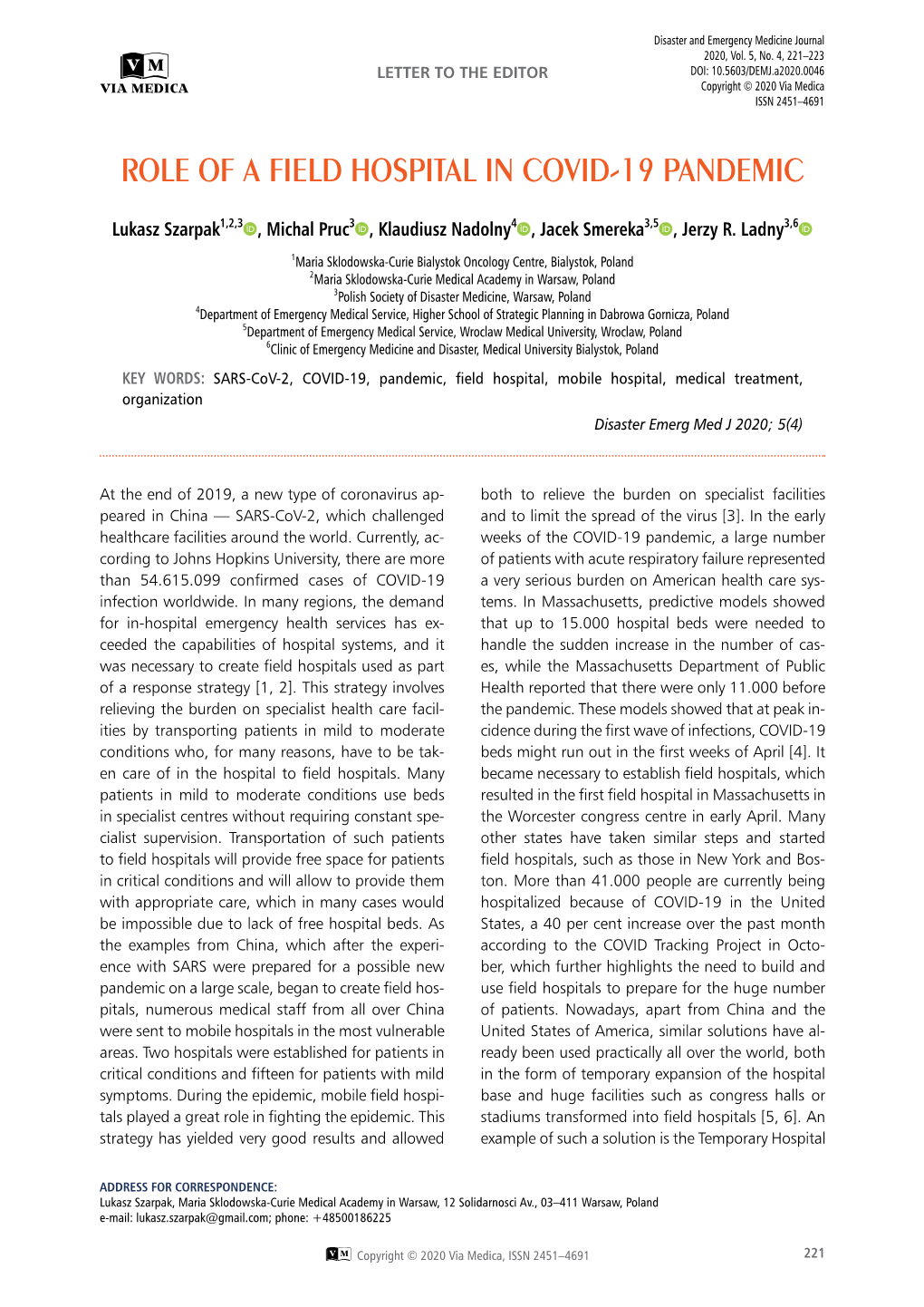 Role of a Field Hospital in COVID-19 Pandemic