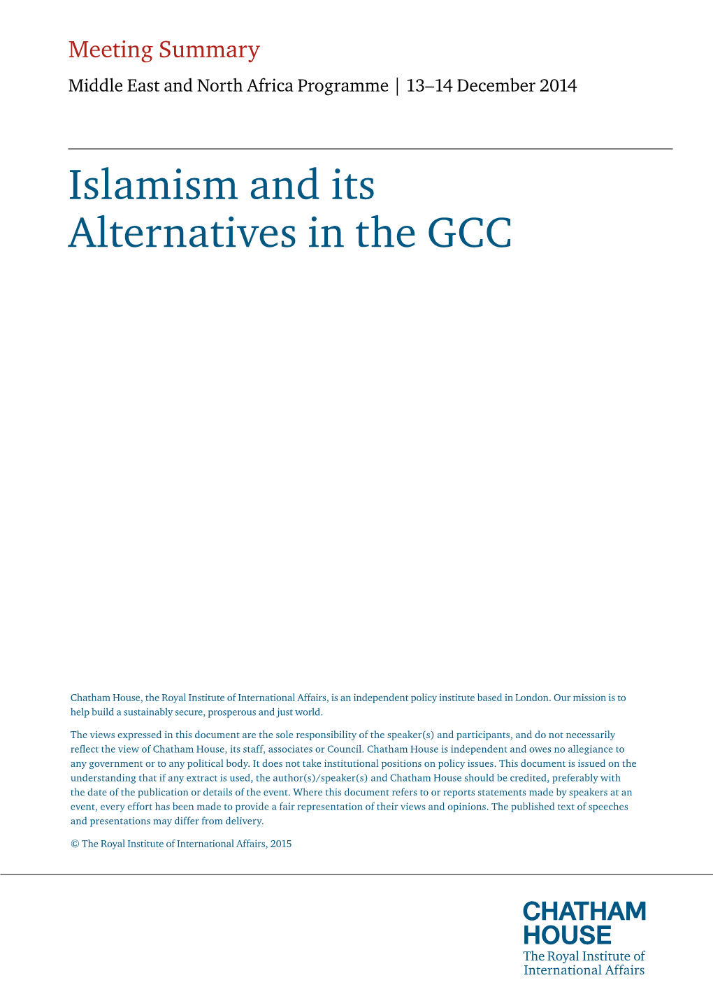 Islamism and Its Alternatives in the GCC