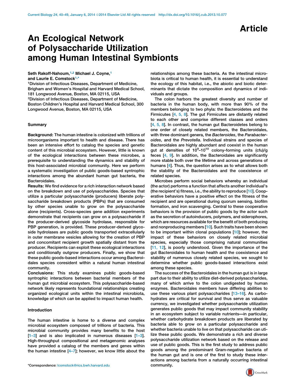 An Ecological Network of Polysaccharide Utilization Among Human Intestinal Symbionts