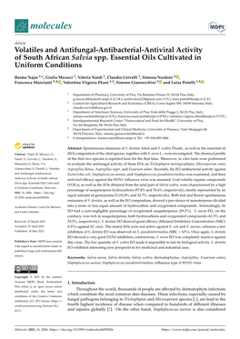 Volatiles and Antifungal-Antibacterial-Antiviral Activity of South African Salvia Spp