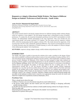 Responsive Or Adaptive Educational Mobile Websites: the Impact of Different Designs on Students’ Preferences at Jouf University – Saudi Arabia