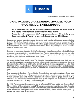 Carl Palmer, Una Leyenda Viva Del Rock Progresivo, En El Lunario