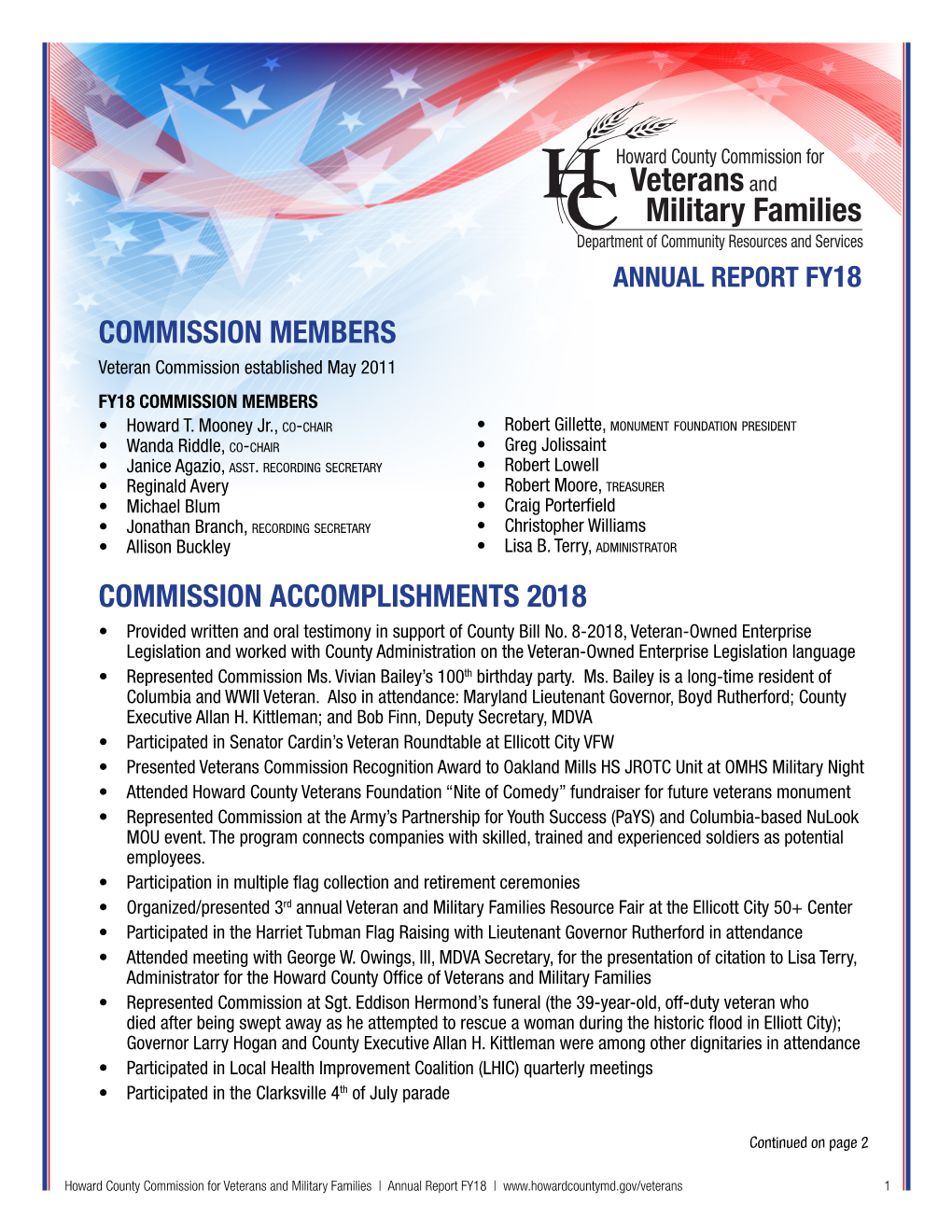 Commission Members Commission Accomplishments 2018