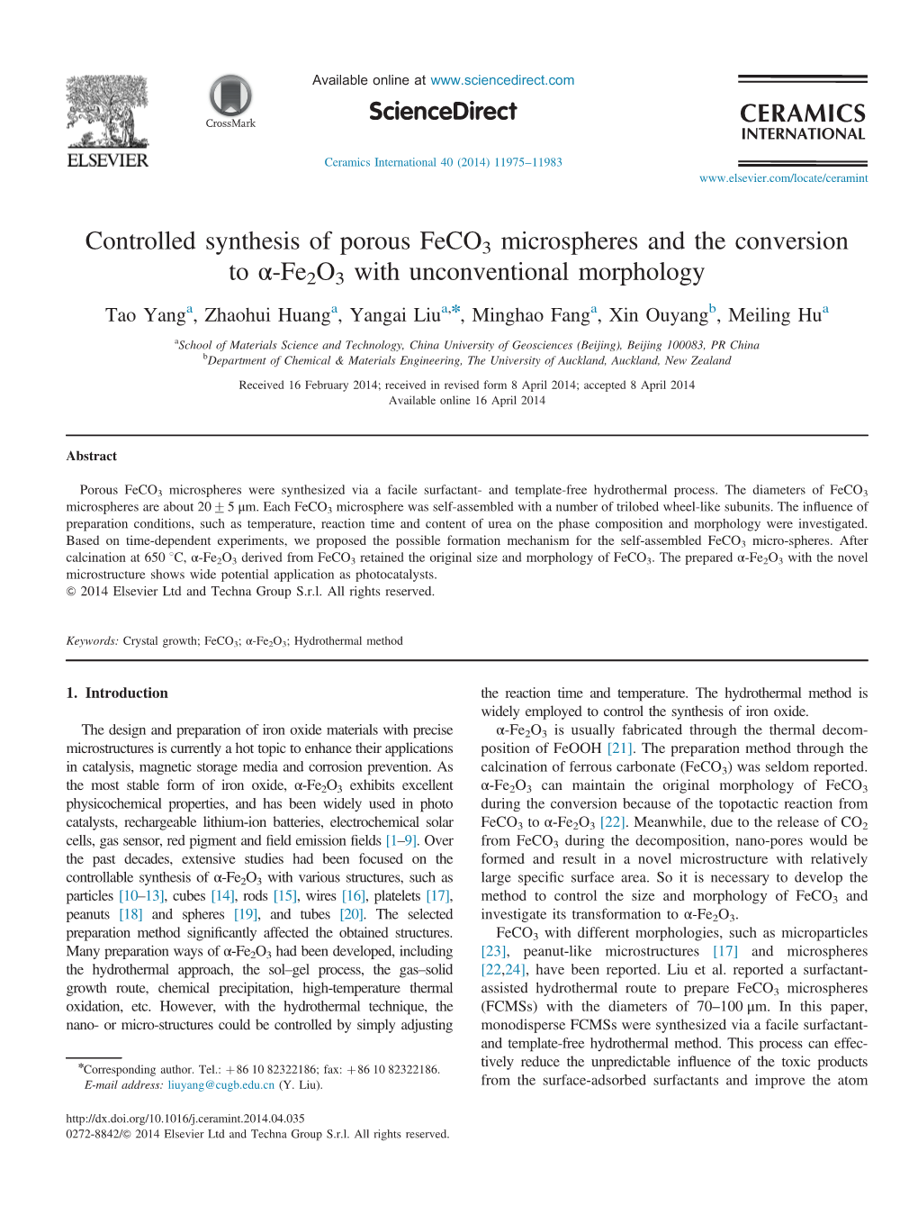 Controlled Synthesis of Porous Feco3 Microspheres and the Conversion