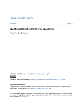 22Nd Fungal Genetics Conference at Asilomar
