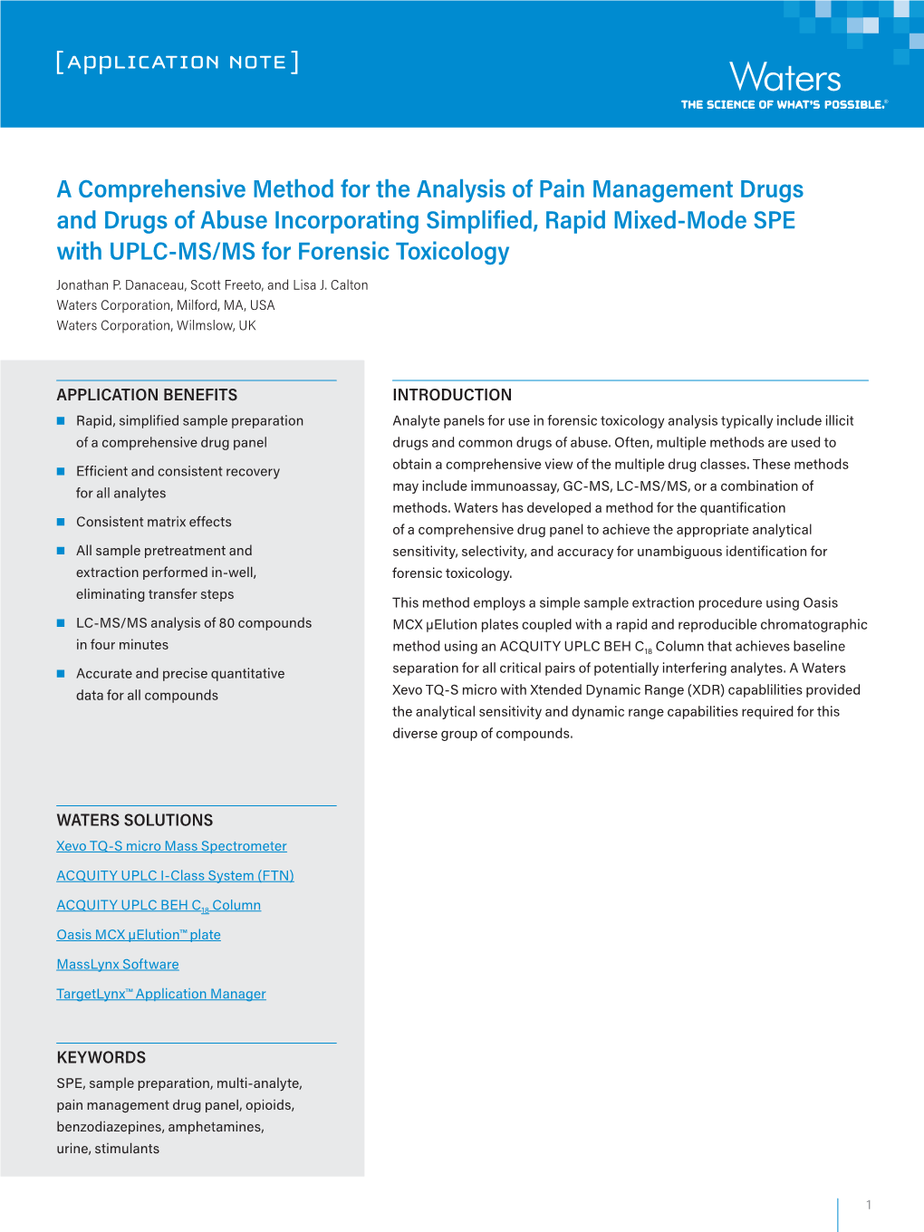 A Comprehensive Method for the Analysis of Pain Management