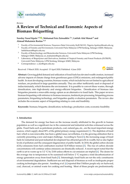 A Review of Technical and Economic Aspects of Biomass Briquetting