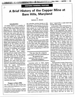 A Brief History of the Copper Mine at Bare Hills, Maryland