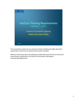 Hazcom Training Requirements Due Dec. 1, 2013