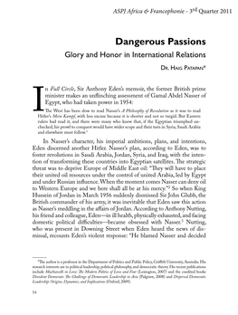 Dangerous Passions: Glory and Honor In