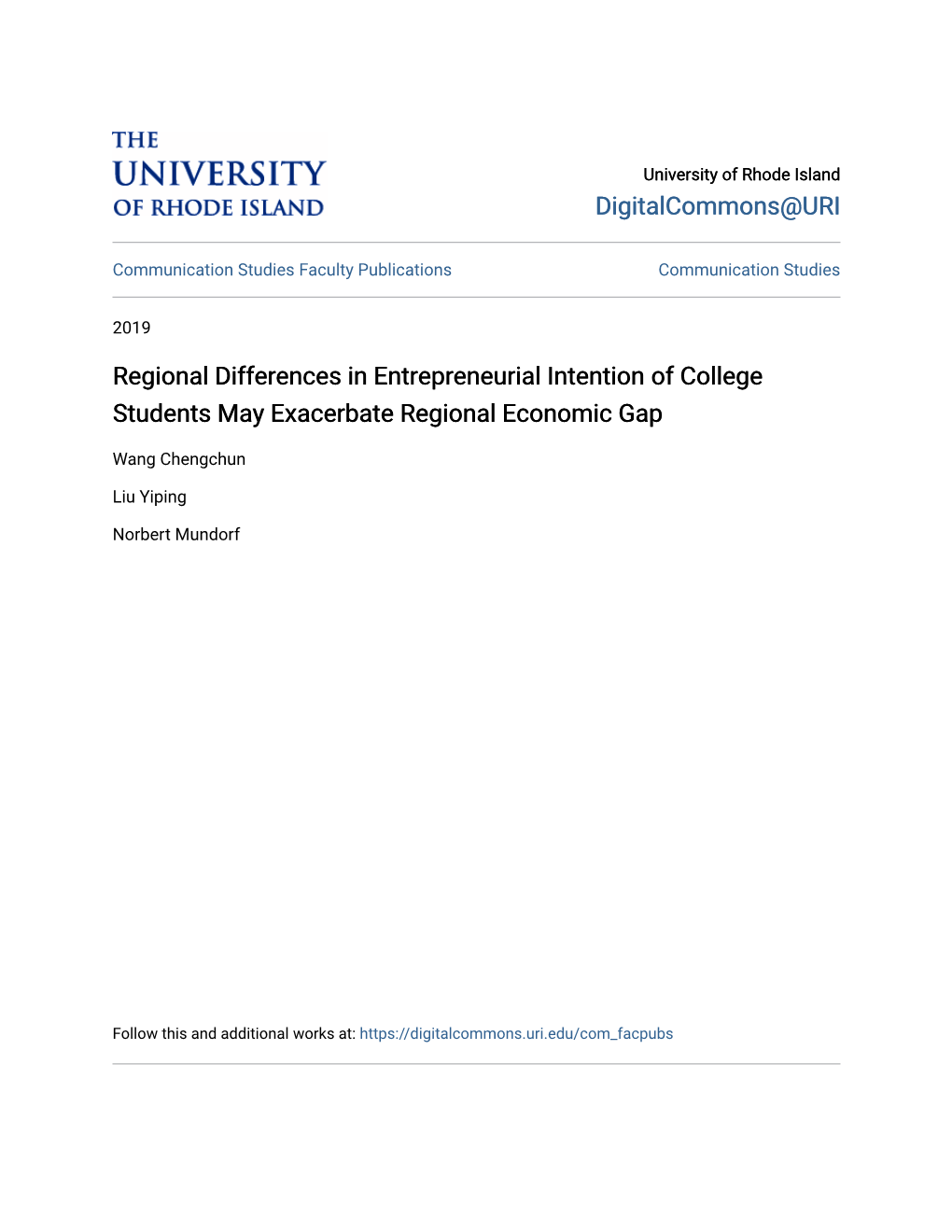 Regional Differences in Entrepreneurial Intention of College Students May Exacerbate Regional Economic Gap