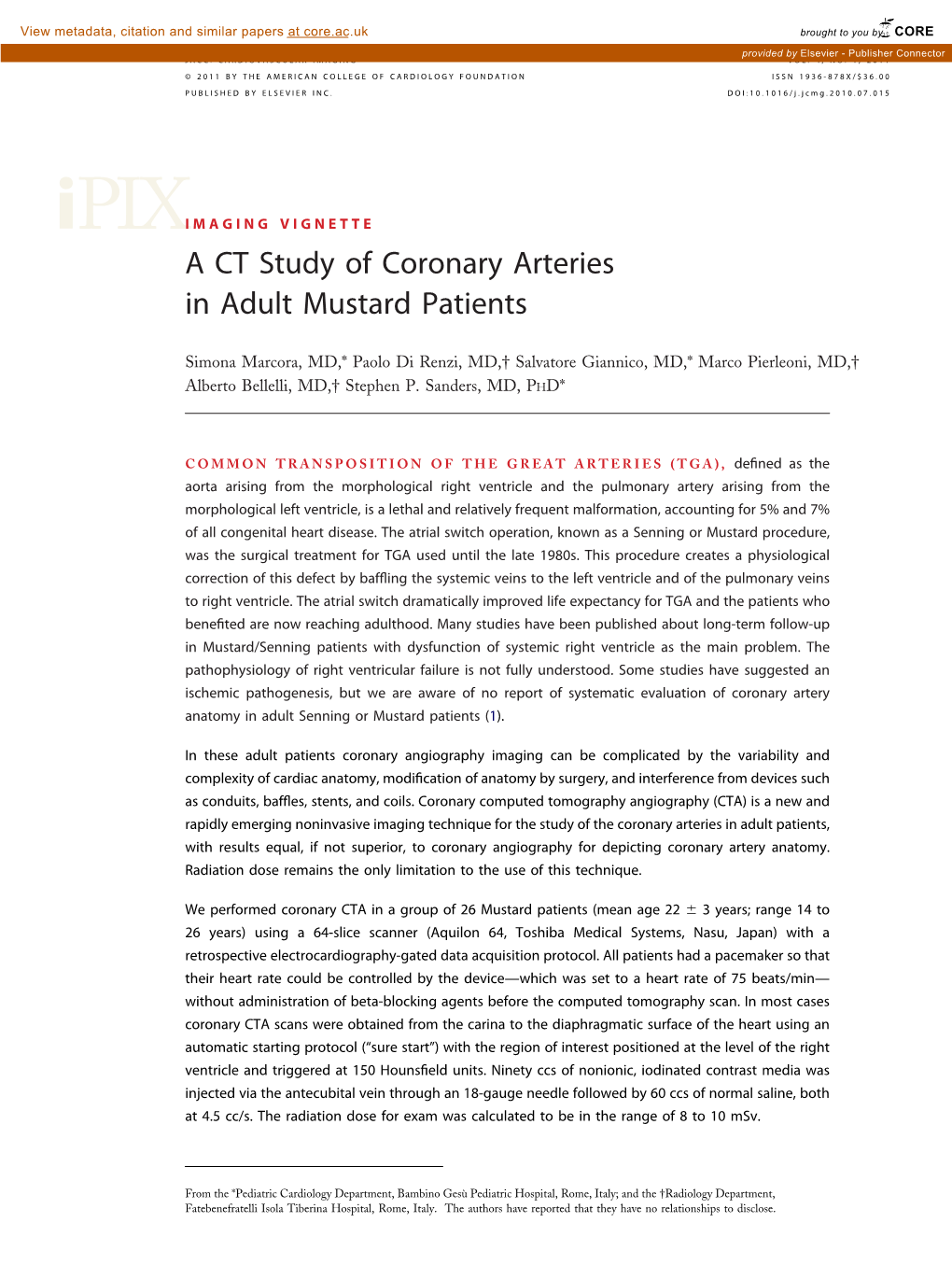 A CT Study of Coronary Arteries in Adult Mustard Patients