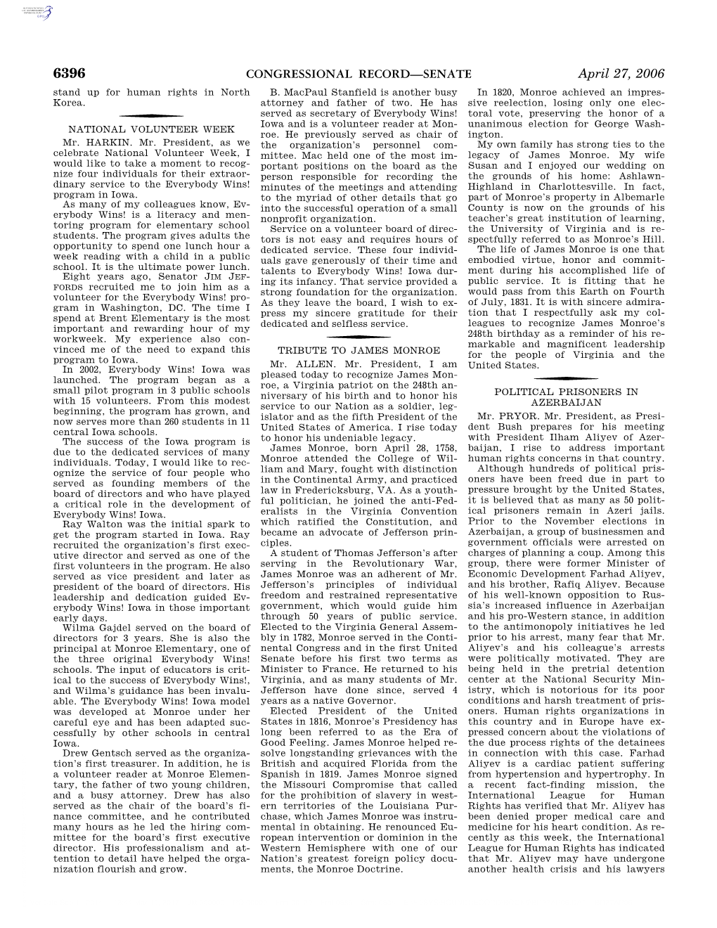 CONGRESSIONAL RECORD—SENATE April 27, 2006 Stand up for Human Rights in North B