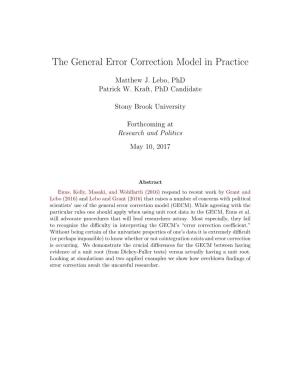 The General Error Correction Model in Practice