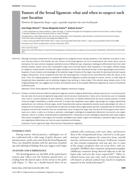 Tumors of the Broad Ligament: What and When to Suspect Such Rare Location Tumores Do Ligamento Largo: O Que E Quando Suspeitar Tão Rara Localização